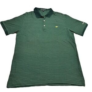 MASTERS COLLECTION Polo Golf Shirt Men's XL Green With Stripes Map Masters Logo